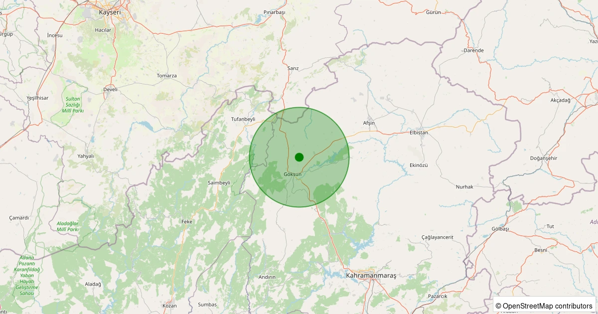 28 Ekim 2025 saat 20:30 - Göksun - 1.50ML depreminin harita gösterimi
