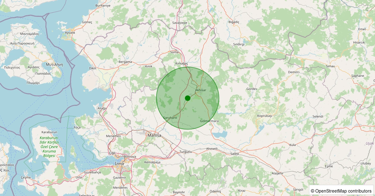 28 Ekim 2025 saat 22:39 - Akhisar - Kapaklı Köyü - 1.20ml depreminin harita gösterimi