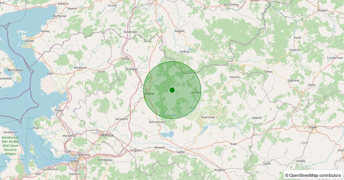 28 Ekim 2025 saat 23:07 - Akhisar - 1.10ml depreminin harita gösterimi