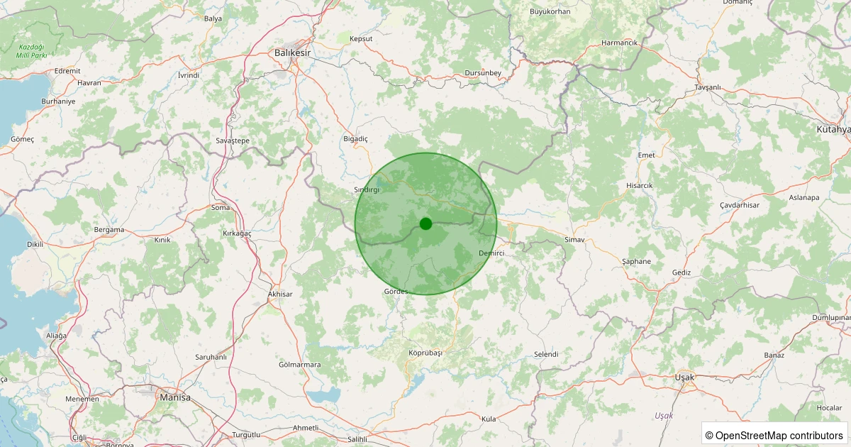 28 Ekim 2025 saat 23:57 - Sındırgı - Yaylabayır - 1.60ml depreminin harita gösterimi