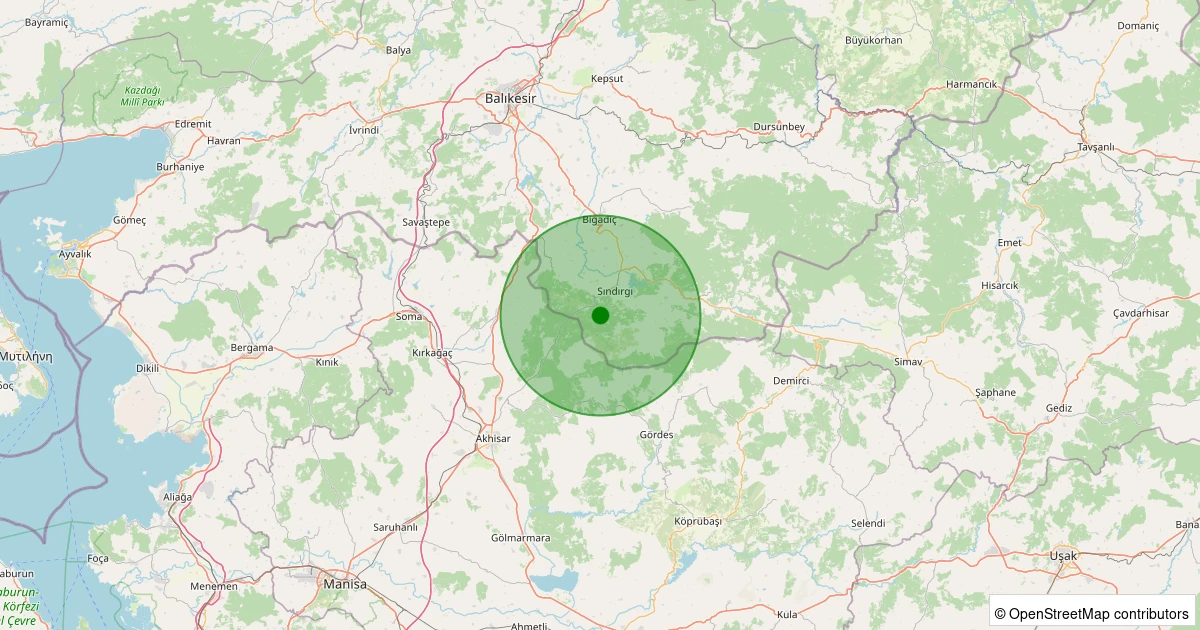 29 Ekim 2025 saat 00:54 - Sındırgı - Ormaniçi - 2.10ml depreminin harita gösterimi