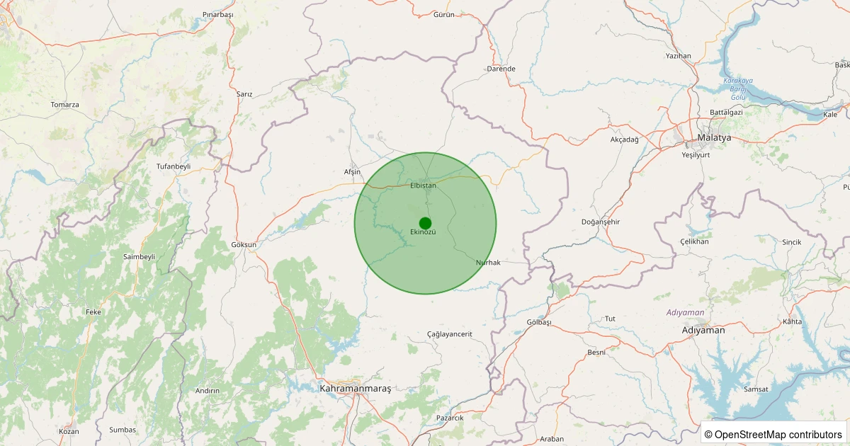 29 Ekim 2025 saat 00:42 - Ekinözü - 2.10ML depreminin harita gösterimi