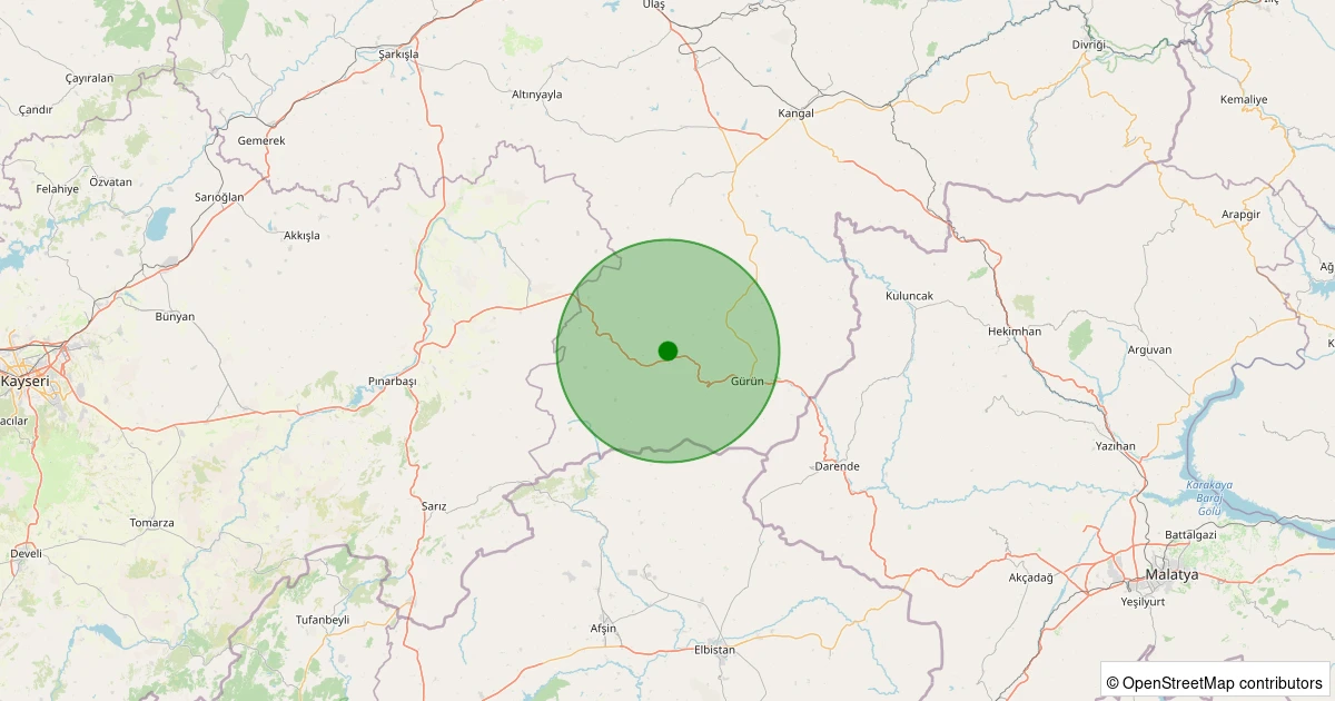 29 Ekim 2025 saat 00:32 - Gürün - İncesu Köyü - 1.40ML depreminin harita gösterimi