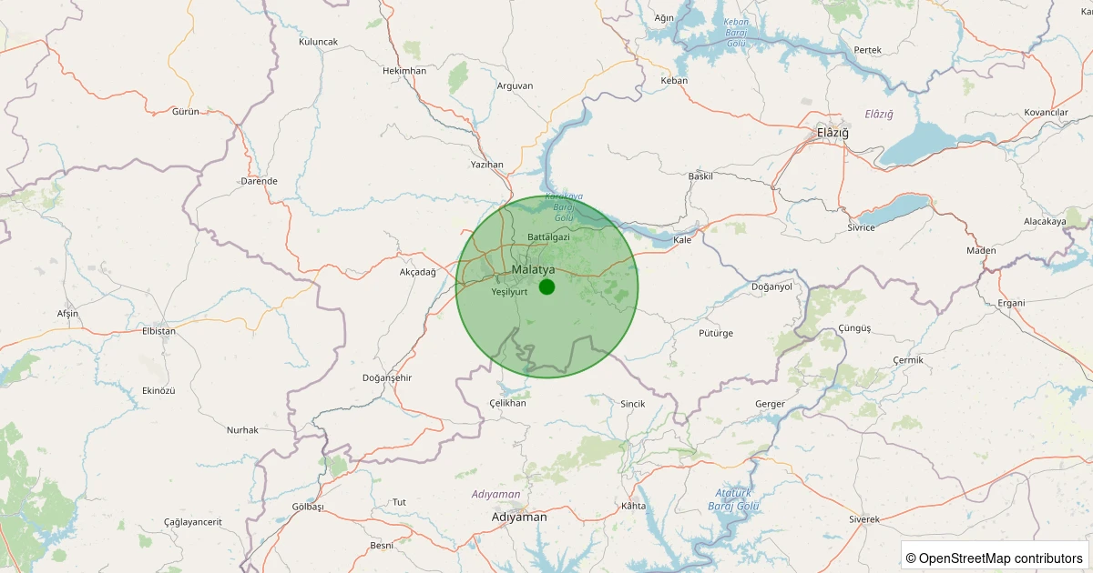 29 Ekim 2025 saat 01:41 - Battalgazi - Karagöz Köyü - 1.00ML depreminin harita gösterimi