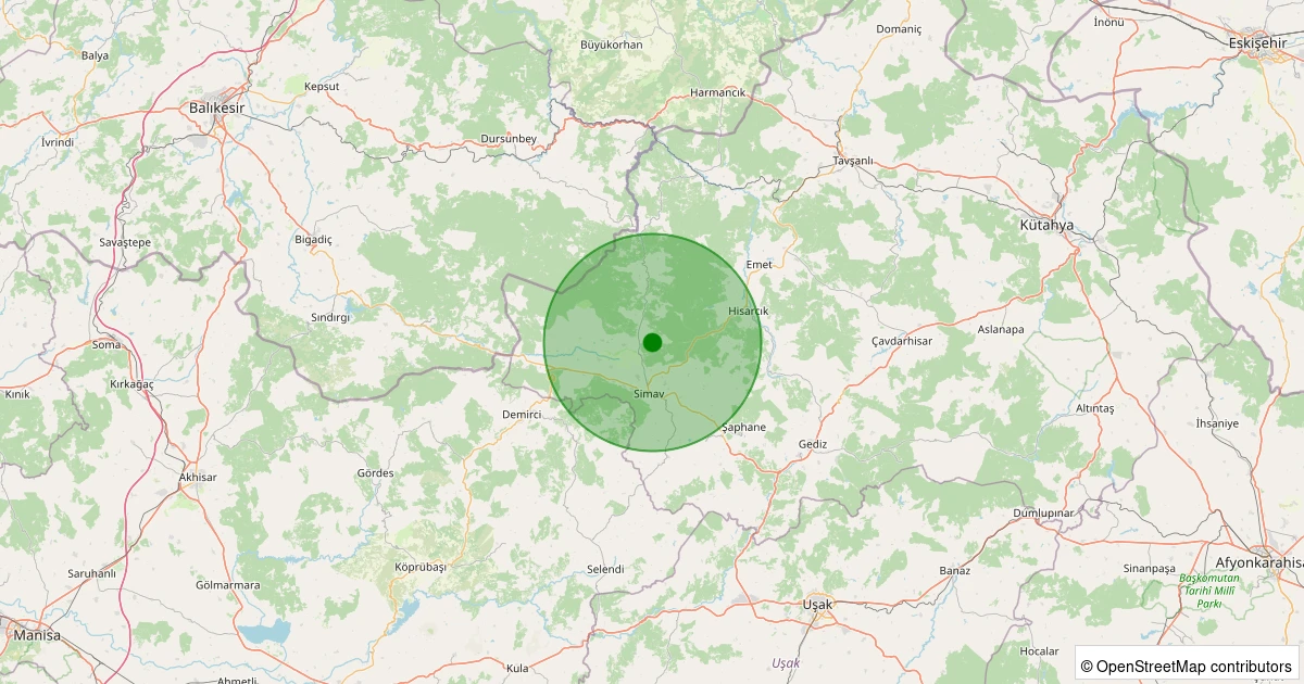 29 Ekim 2025 saat 08:25 - Simav - Eğirler Köyü - 2.30ML depreminin harita gösterimi