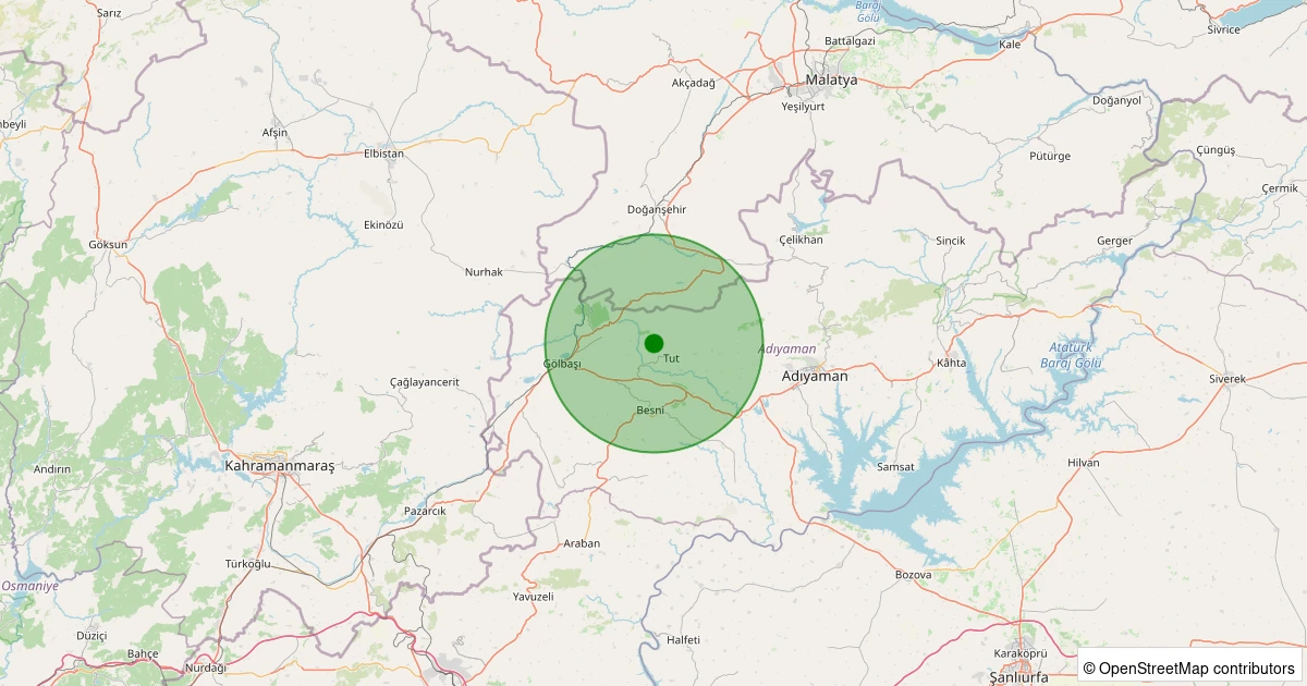 29 Ekim 2025 saat 08:55 - Tut - Çamlıca - 1.30ml depreminin harita gösterimi