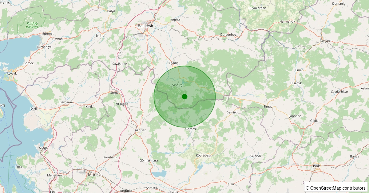 29 Ekim 2025 saat 11:30 - Sındırgı - Bayraklı - 1.90ML depreminin harita gösterimi