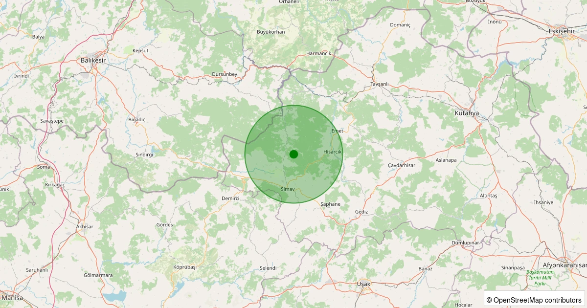 29 Ekim 2025 saat 12:54 - Simav - Maden Köyü - 2.50ml depreminin harita gösterimi