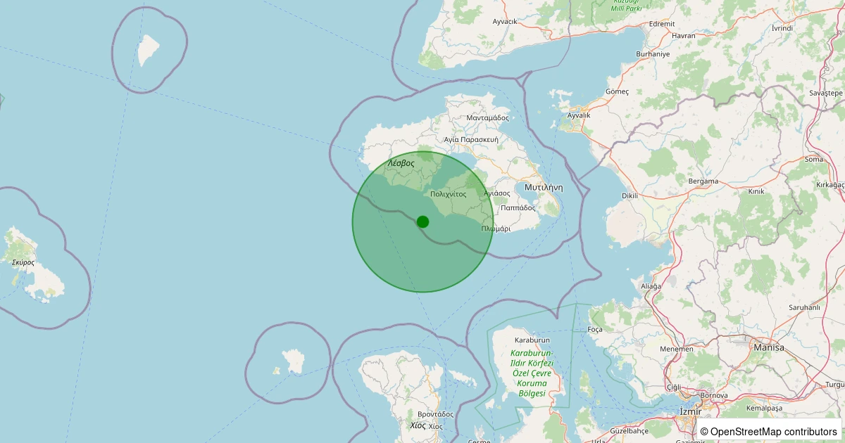 29 Ekim 2025 saat 11:18 - MIDILLI - 1.20ml depreminin harita gösterimi
