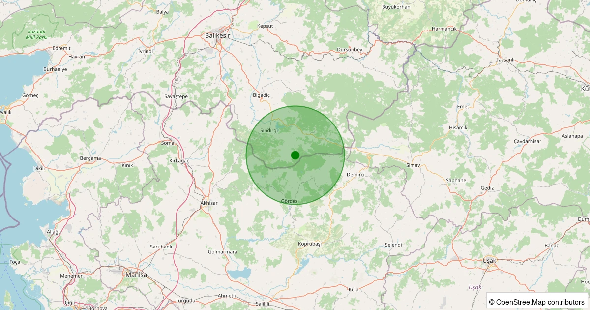 29 Ekim 2025 saat 13:09 - Sındırgı - Küçükdağdere - 1.50ml depreminin harita gösterimi
