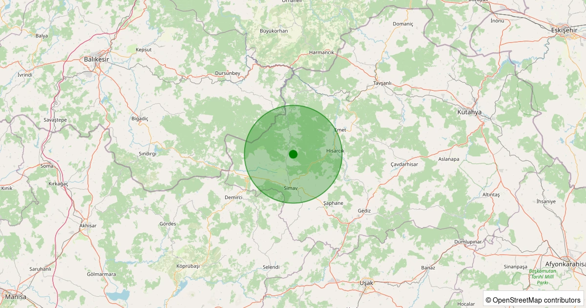 29 Ekim 2025 saat 12:46 - Simav - Yemişli Köyü - 2.10ML depreminin harita gösterimi