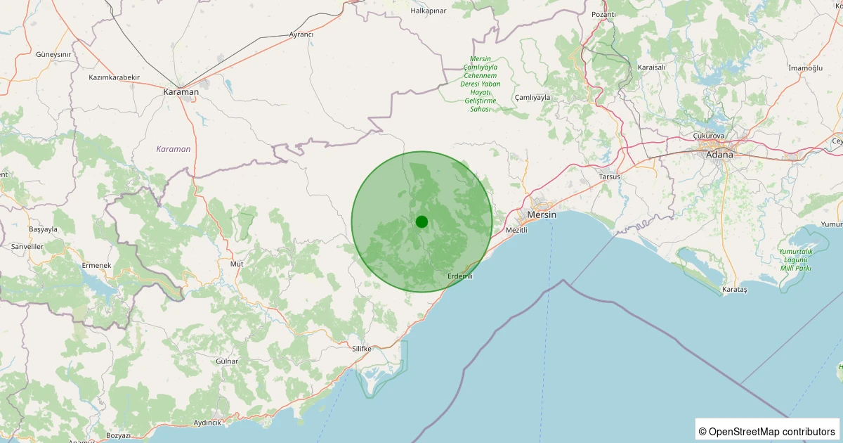 29 Ekim 2025 saat 13:40 - Erdemli - Çerçili - 1.40ml depreminin harita gösterimi