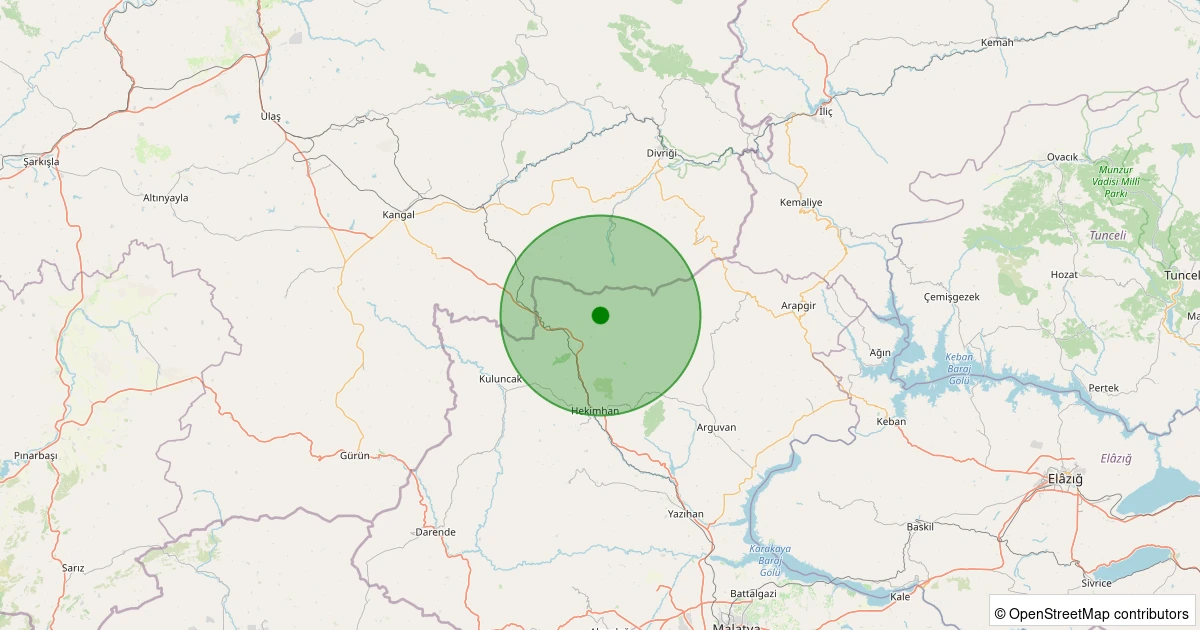 29 Ekim 2025 saat 13:37 - Hekimhan - Başkınık Köyü - 2.10ml depreminin harita gösterimi