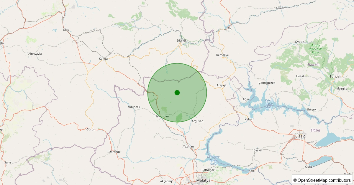 29 Ekim 2025 saat 13:37 - Hekimhan - Yukarısazlıca Köyü - 1.90ML depreminin harita gösterimi