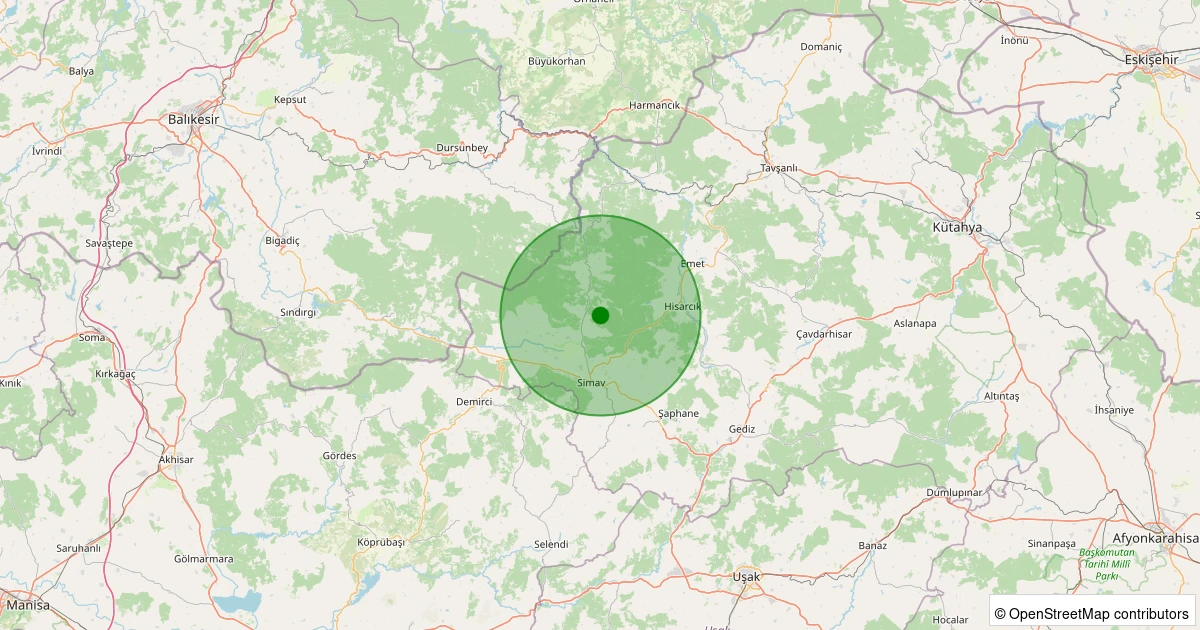 29 Ekim 2025 saat 14:31 - Simav - Yemişli Köyü - 1.40ml depreminin harita gösterimi