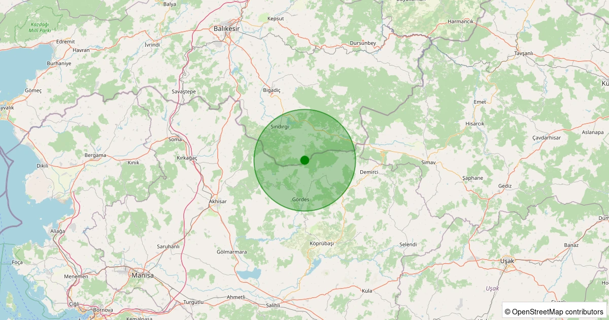 29 Ekim 2025 saat 14:52 - Sındırgı - Yüreğil/Merkez - 1.30ml depreminin harita gösterimi
