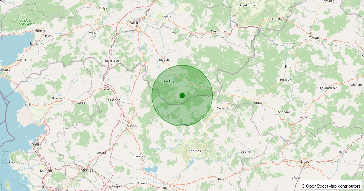 29 Ekim 2025 saat 15:05 - Sındırgı - Yüreğil/Merkez - 1.90ml depreminin harita gösterimi