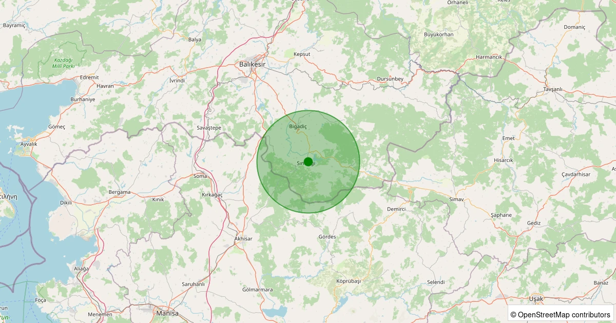 29 Ekim 2025 saat 15:20 - Sındırgı - Çavdaroğlu - 1.10ml depreminin harita gösterimi