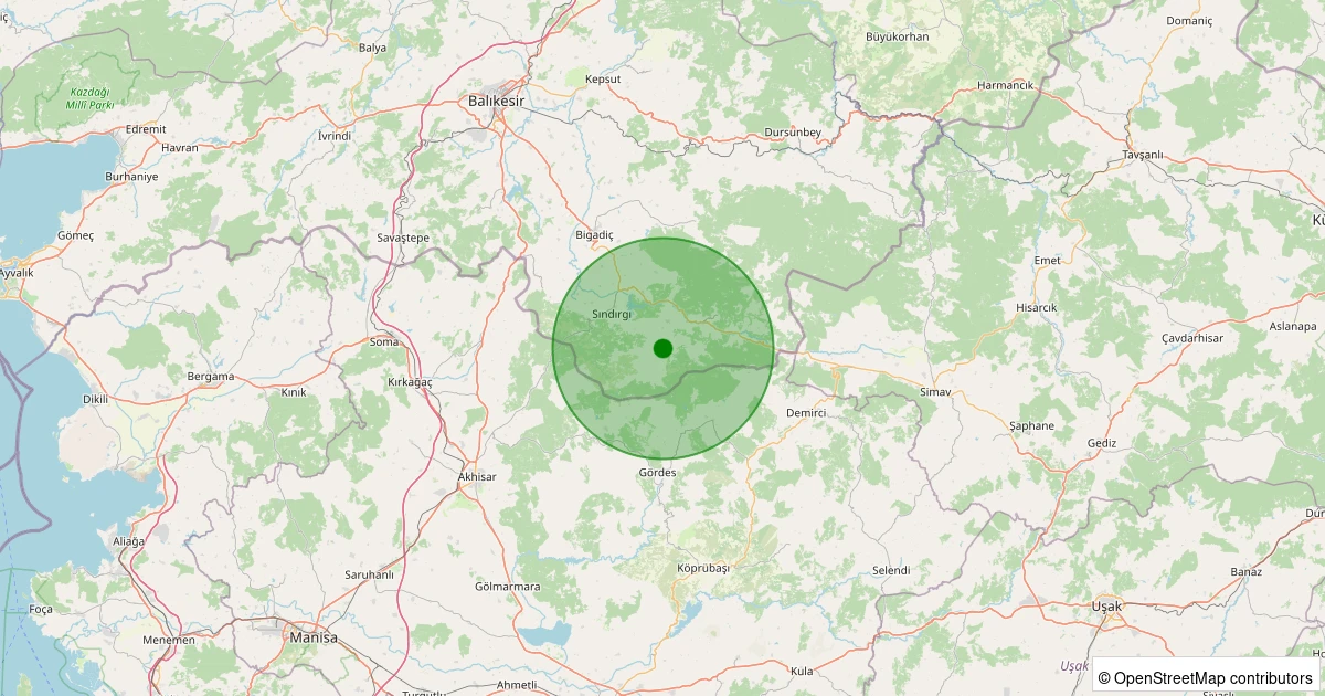 29 Ekim 2025 saat 16:14 - Sındırgı - Büyükdağdere - 1.60ML depreminin harita gösterimi