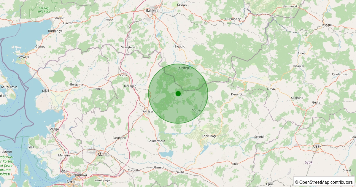 29 Ekim 2025 saat 17:03 - Akhisar - Hanpaşa Köyü - 2.00ml depreminin harita gösterimi