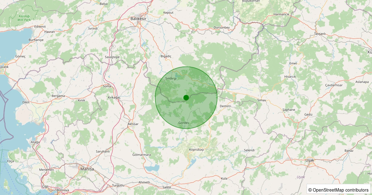 29 Ekim 2025 saat 18:24 - Sındırgı - Yüreğil/Merkez - 1.80ml depreminin harita gösterimi