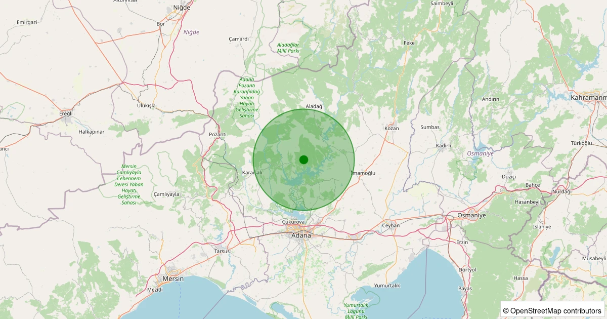 29 Ekim 2025 saat 19:09 - Karaisalı - Nuhlu Köyü - 2.00ml depreminin harita gösterimi