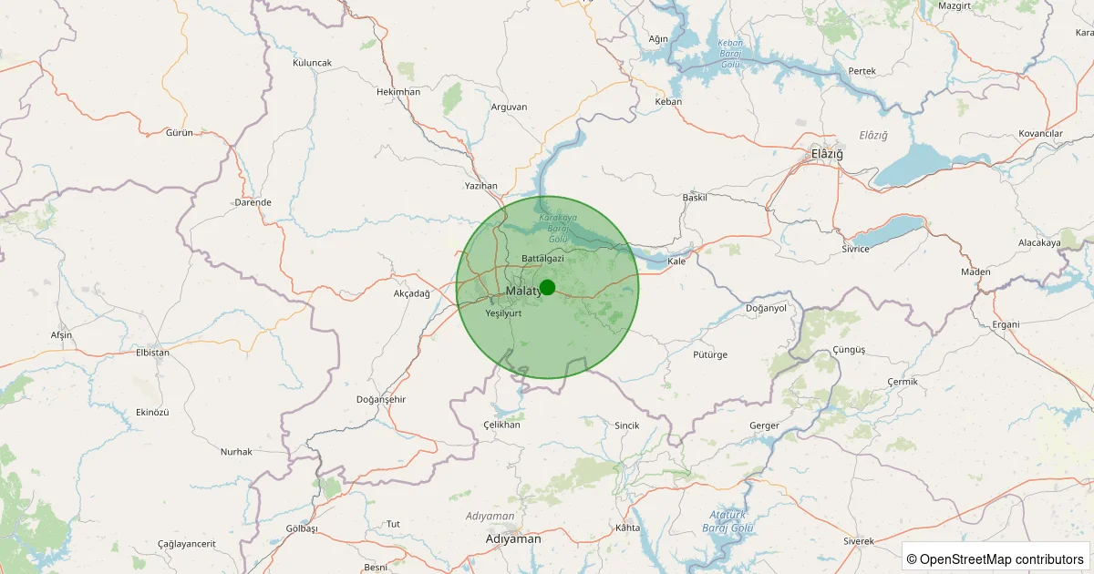 07 Ekim 2025 saat 10:13 - Battalgazi - Bahcebaşı Köyü - 1.30ml depreminin harita gösterimi