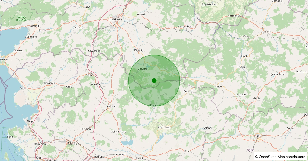 29 Ekim 2025 saat 20:48 - Sındırgı - Yüreğil/Merkez - 1.80ML depreminin harita gösterimi