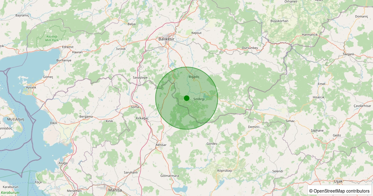 29 Ekim 2025 saat 21:24 - Sındırgı - 2.00ml depreminin harita gösterimi