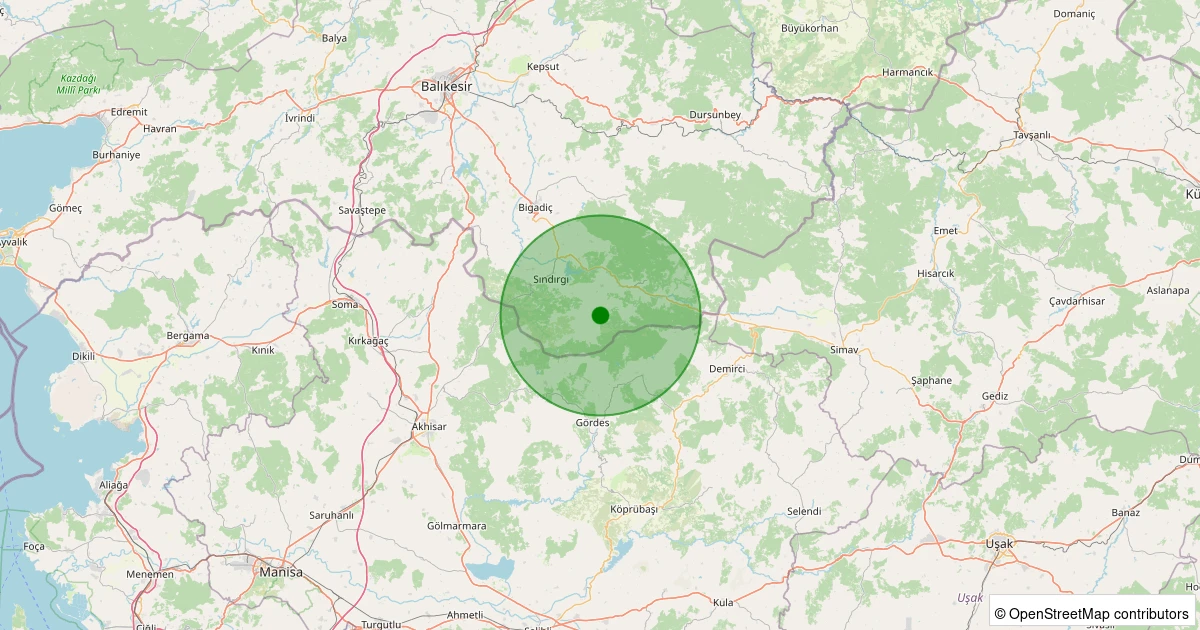 29 Ekim 2025 saat 22:51 - Sındırgı - Küçükdağdere - 1.60ml depreminin harita gösterimi