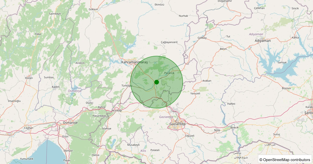 29 Ekim 2025 saat 23:54 - Pazarcık - Nefsidoğanlı - 1.00ML depreminin harita gösterimi