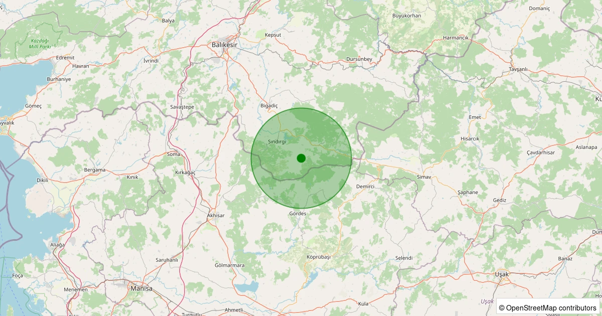 30 Ekim 2025 saat 00:13 - Sındırgı - Küçükdağdere - 1.10ml depreminin harita gösterimi