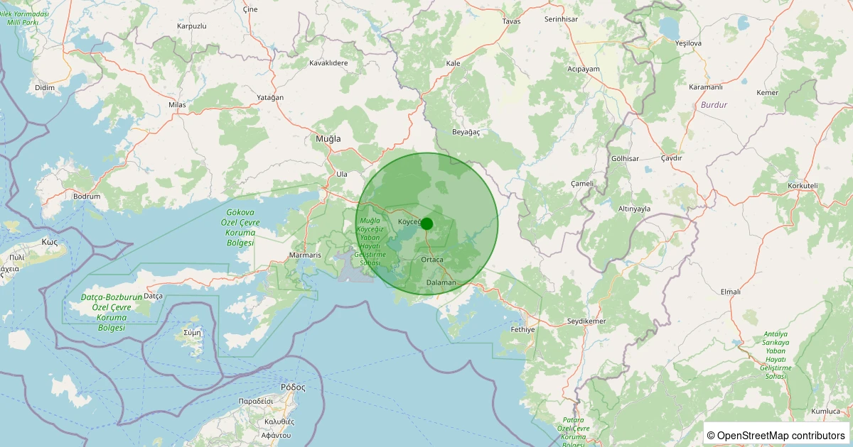 30 Ekim 2025 saat 03:34 - Köyceğiz - Zeytinalanı - 2.60ml depreminin harita gösterimi