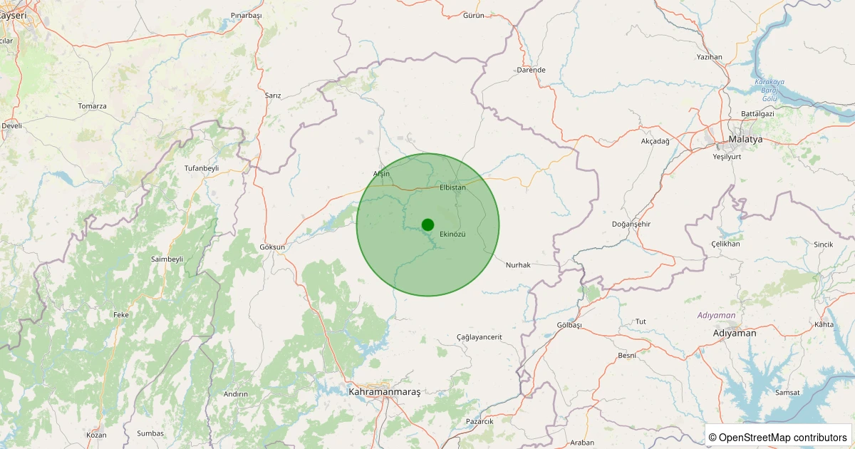 30 Ekim 2025 saat 05:27 - Ekinözü - Ortaören - 1.10ML depreminin harita gösterimi