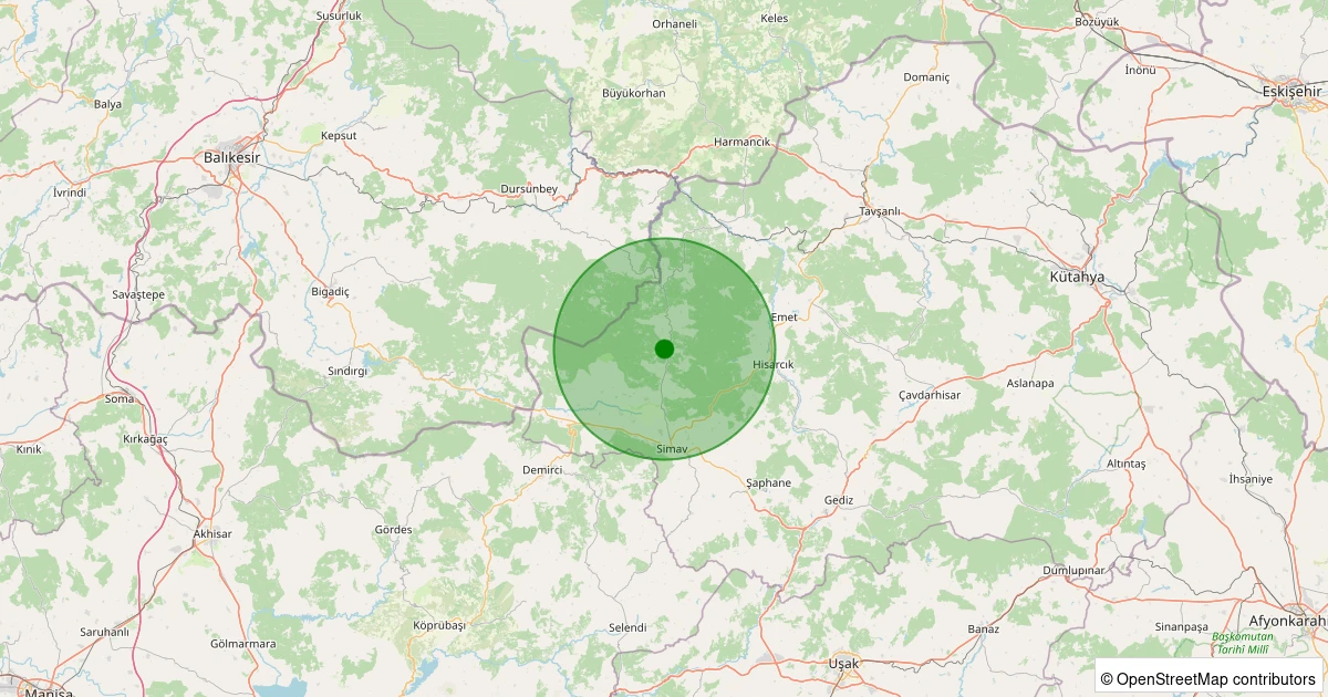 30 Ekim 2025 saat 06:13 - Simav - Karakoca Köyü - 2.90ML depreminin harita gösterimi