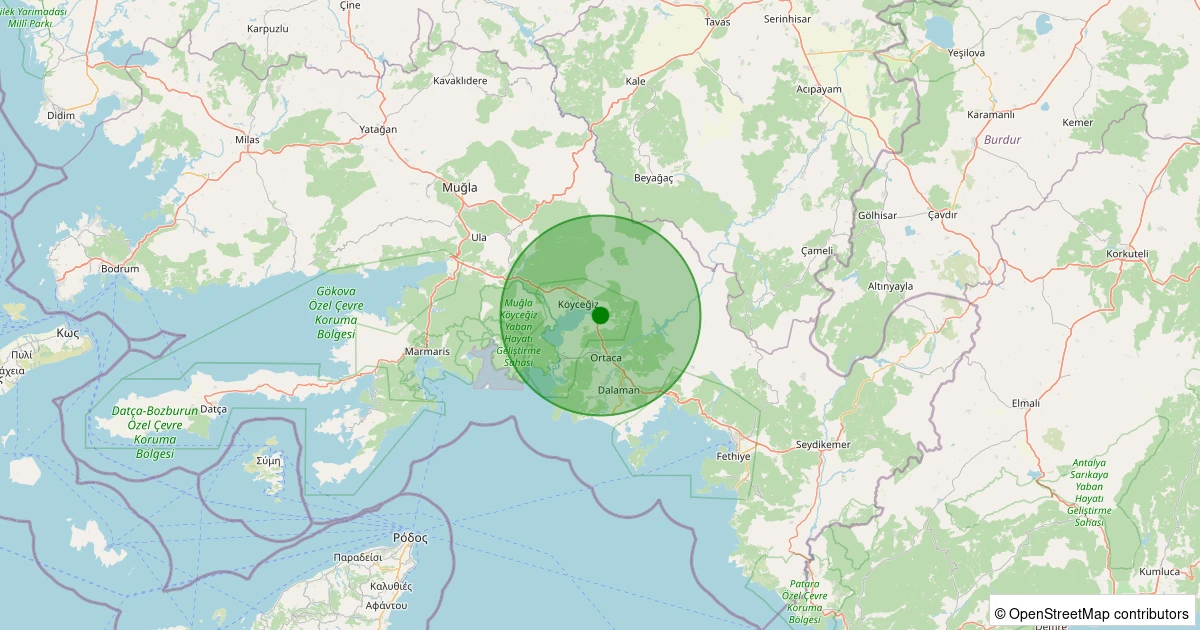 30 Ekim 2025 saat 03:34 - Köyceğiz - Zeytinalanı - 2.50ML depreminin harita gösterimi