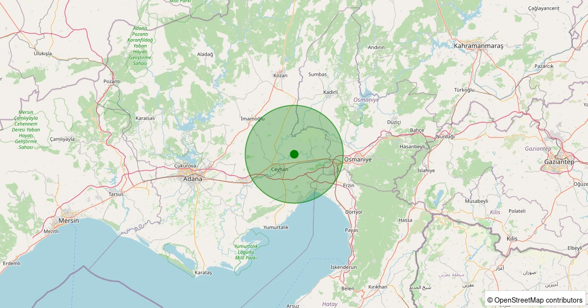 30 Ekim 2025 saat 11:01 - Ceyhan - Mercin - 1.70ml depreminin harita gösterimi