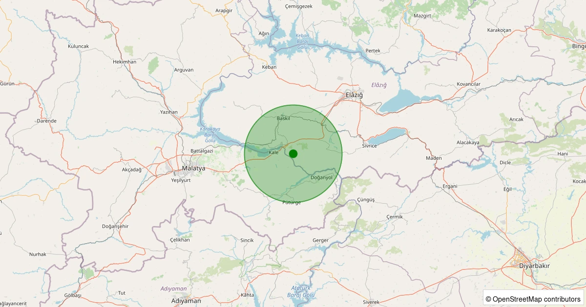 30 Ekim 2025 saat 00:54 - Baskil - Yaylanlı Köyü - 0.90ml depreminin harita gösterimi