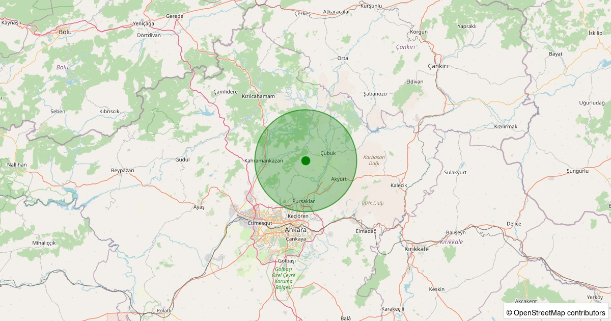 30 Ekim 2025 saat 12:45 - Çubuk - Kutuören - 1.50ml depreminin harita gösterimi