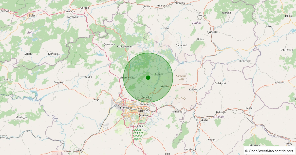 30 Ekim 2025 saat 12:45 - Çubuk - Kutuören - 1.50ML depreminin harita gösterimi