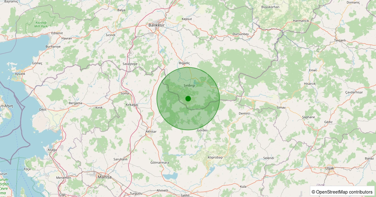 30 Ekim 2025 saat 14:05 - Sındırgı - Kınık - 1.40ml depreminin harita gösterimi