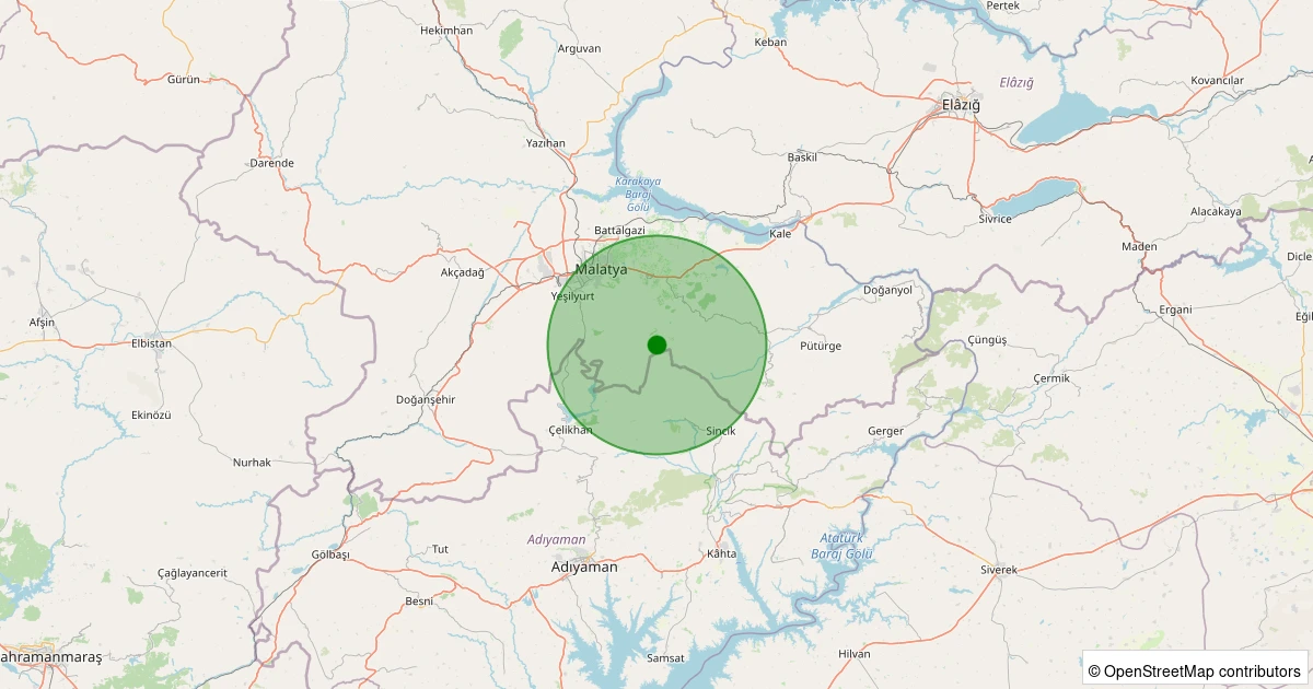 30 Ekim 2025 saat 14:52 - Battalgazi - Uluköy Köyü - 2.00ml depreminin harita gösterimi