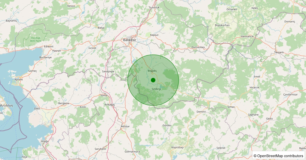 30 Ekim 2025 saat 15:35 - Sındırgı - Süller - 1.20ml depreminin harita gösterimi