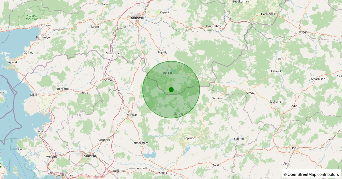 30 Ekim 2025 saat 16:39 - Sındırgı - Kınık - 1.50ml depreminin harita gösterimi