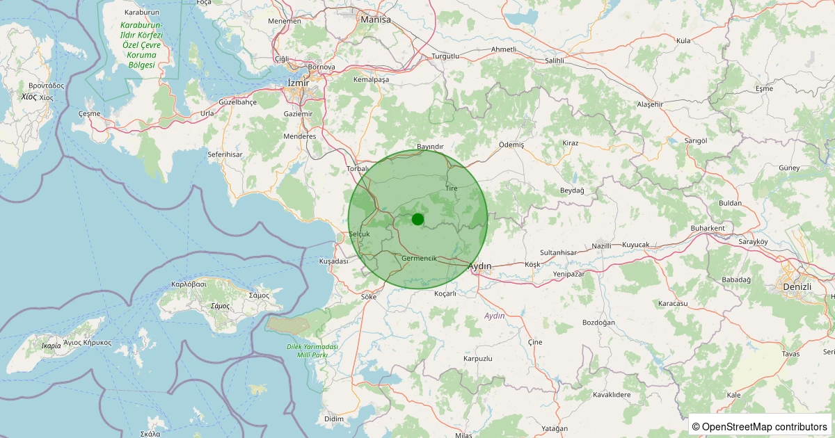 30 Ekim 2025 saat 17:56 - Germencik - Habibler - 1.20ml depreminin harita gösterimi