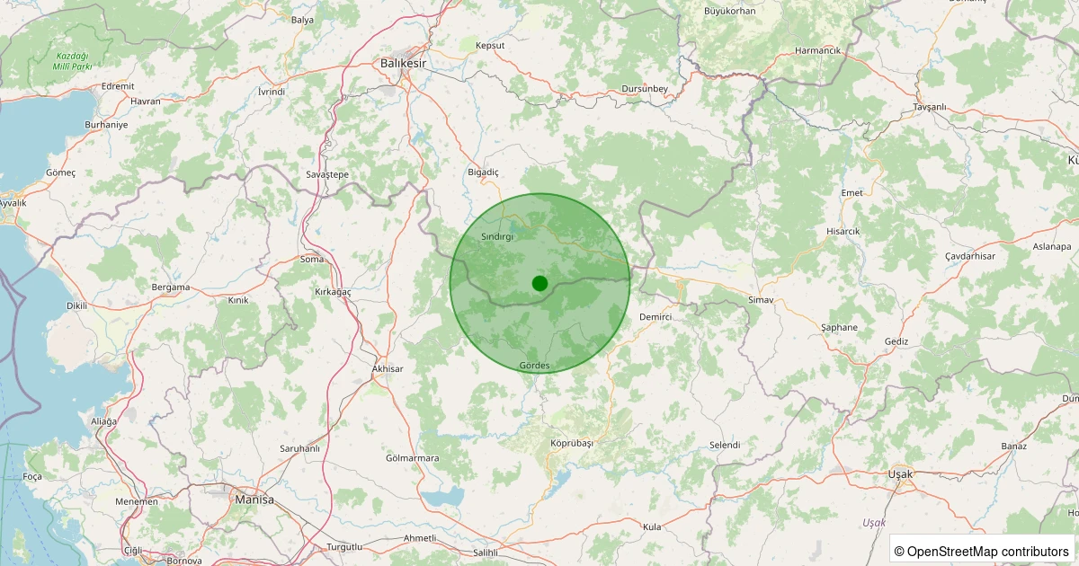 30 Ekim 2025 saat 03:13 - Sındırgı - Yüreğil/Merkez - 1.50ml depreminin harita gösterimi