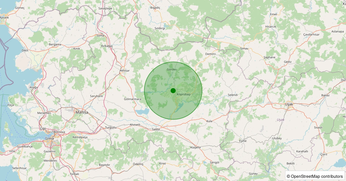 29 Ekim 2025 saat 15:05 - Köprübaşı - Yeşilköy - 1.90ml depreminin harita gösterimi
