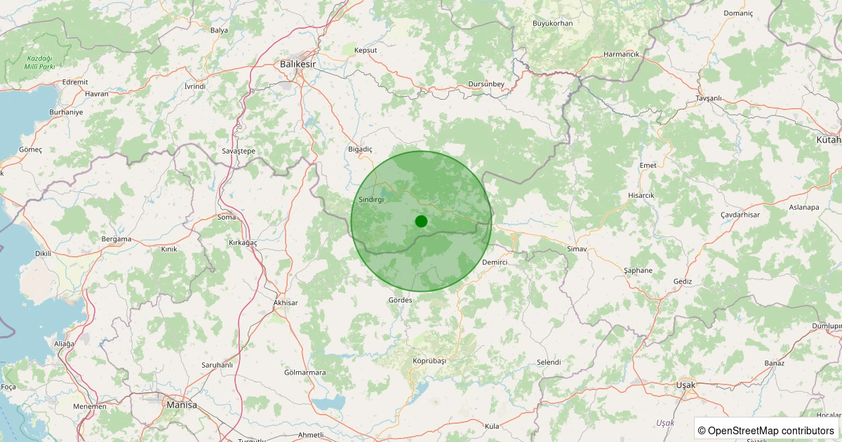 30 Ekim 2025 saat 19:26 - Sındırgı - Yaylabayır - 1.90ml depreminin harita gösterimi