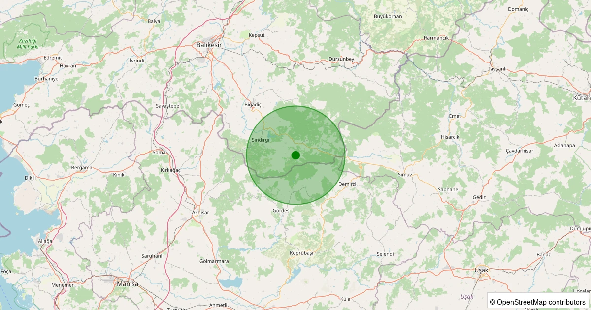 30 Ekim 2025 saat 19:26 - Sındırgı - Yaylabayır - 1.80ML depreminin harita gösterimi