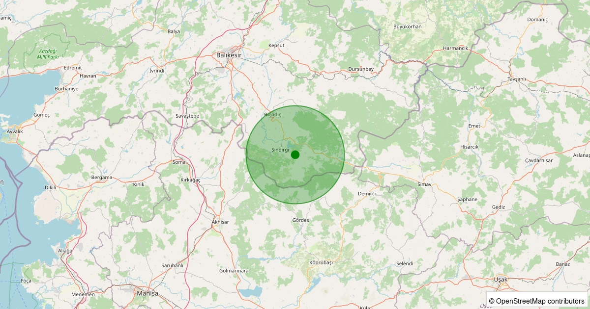 30 Ekim 2025 saat 20:31 - Sındırgı - Emendere - 1.10ML depreminin harita gösterimi
